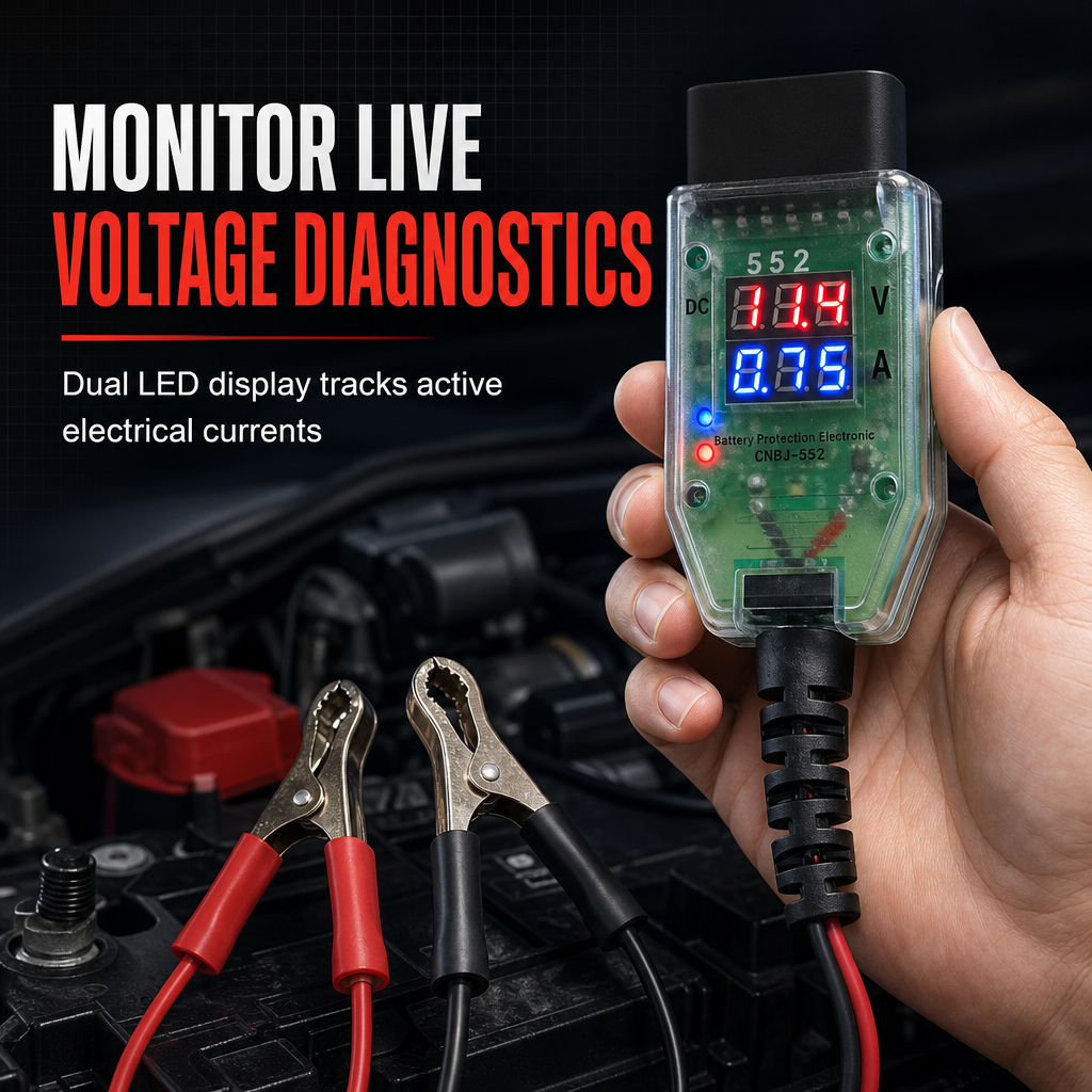 Car OBD Battery Replacement Tool and Computer Memory Saver with Digital Display Leakage Detector
