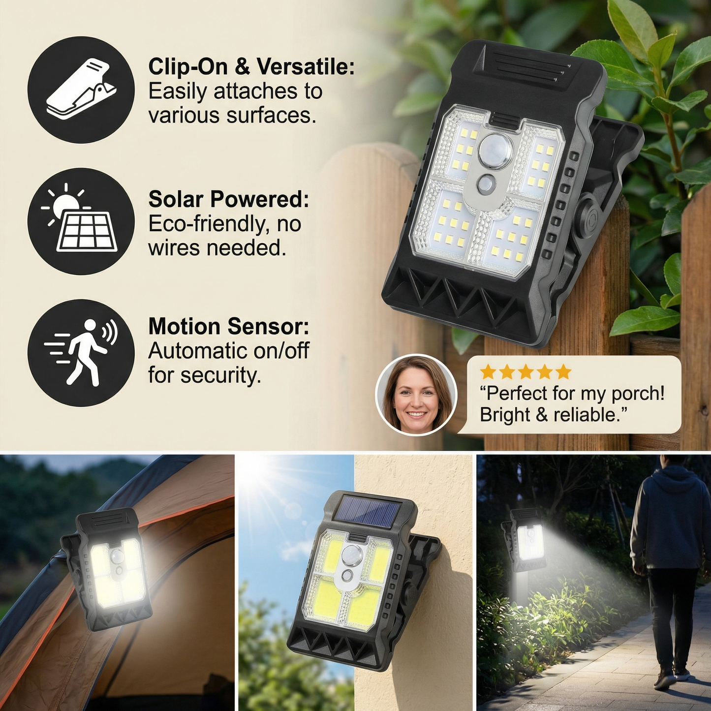 Practical Clip-On Solar Lamp with Motion Sensor